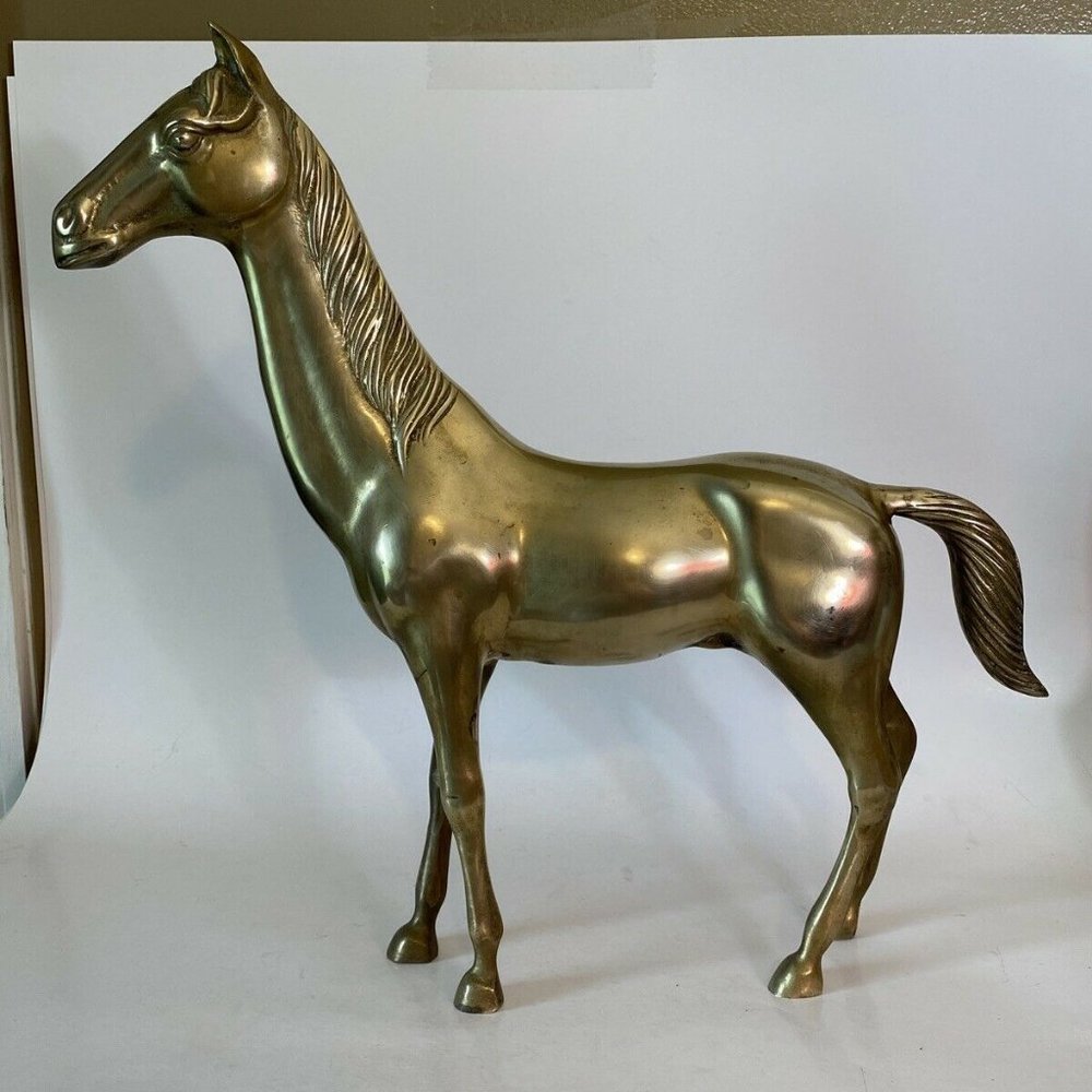 Vintage Large Brass Longneck(?) Horse 13.5 Inches - Picture 4 of 9